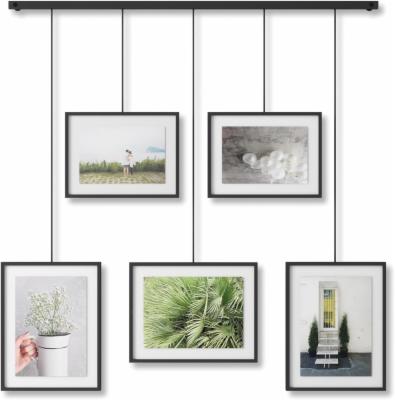 Umbra-Exhibit-Foto-Collage-Bilderrahmen-–-Flexibles-Bilderrahmen-Set-zur-Horizontalen-und-Diagonalen-Anbringung-fuer-5-Rahmen-Kunstdrucke-Bilder-10-x-15-und-13-x-18-cm-Schwarz