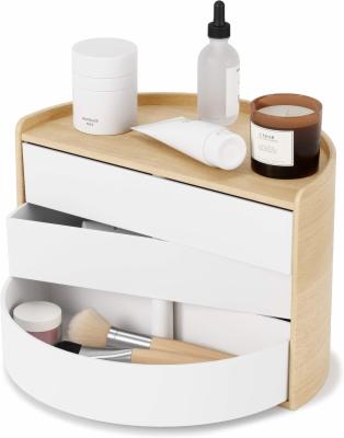 Umbra-Moona-Schmuckaufbewahrung-Schmuckbox-Makeup-Organizer-und-Accessoire-Organizer-mit-drehbaren-Schubfaechern-3-lagig-Weiss-Natur-MOONA-STORAGE-BOX-WHT-NAT-1014748-668