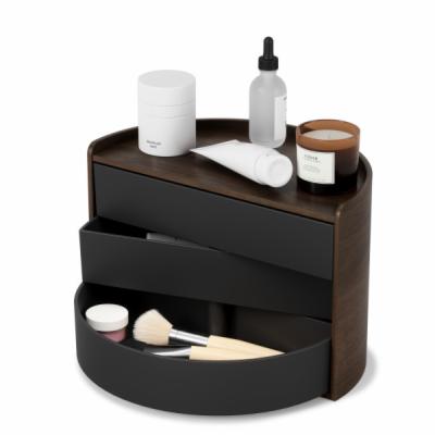UMBRA-Moona-Schmuckaufbewahrung-Makeup-Accessoire-Organizer-mit-drehbaren-Schubfaechern-Schwarz-Walnuss-27-x-15-x-18-cm-MOONA-STORAGE-BOX-BLK-WAL-1014748-048