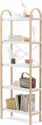 Umbra-Bellwood-Freistehendes-Regal-mit-5-Ablagen-Modernes-Standregal-aus-Bugholz-Weiss-Natur-Holz-H170-x-B61-x-T26-cm-BELLWOOD-FREESTAND-SHELF-5-TIER-WHT-NAT-1016840-668