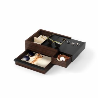 Umbra-Stowit-Design-Schmuckkasten-–-moderne-Schmuck-Box-mit-Geheimfaechern-fuer-Ringe-Armbaender-Uhren-Halsketten-Ohrringe-und-Accessoires-Holz-Metall-Schwarz-Walnuss-Gross-STOWIT-STORAGE-BOX-BLK-WAL-290245-048