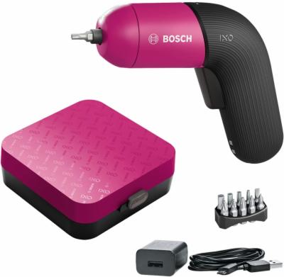 Bosch-Akkuschrauber-IXO-6-Generation-pink-integrierter-Akku-mit-Mikro-USB-Lader-variable-Drehzahlregelung-in-Aufbewahrungsbox