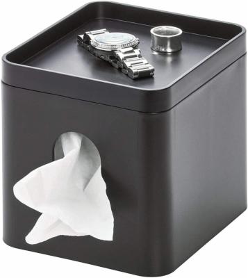 iDesign-Kosmetiktuecherbox-kleine-Aufbewahrungsbox-fuer-Papiertuecher-aus-Kunststoff-Taschentuchbox-mit-Ablage-fuer-Schmuck-und-Schminke-schwarz