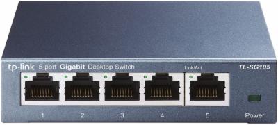 TP-Link-TL-SG105-5-Ports-Gigabit-Netzwerk-Switch-bis-2000-MBit-s-im-Vollduplexmodus-geschirmte-RJ-45-Ports-Metallgehaeuse-optimiert-Datenverkehr-IGMP-Snooping-unmanaged-luefterlos-blau-metallic