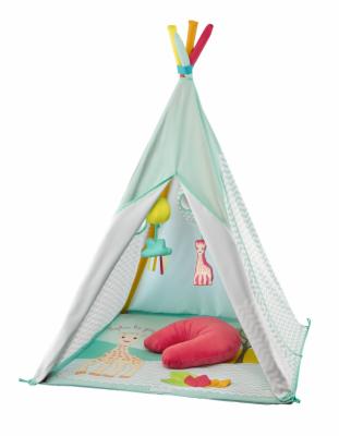 Aktivitaets-Tipi-Zelt-fuer-Babys-und-Kleinkinder-Tipi-Zelt-mit-Aufwachmatte-und-mehreren-Aktivitaeten-Tipi-Zelt-zum-Lernen-Schlafen-und-Entspannen-Sophie-la-Giraffe