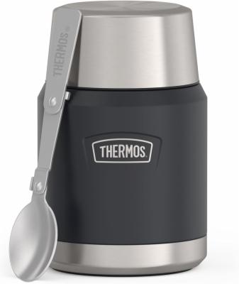 Thermos-ICON-Food-Jar-0-47-Liter-Dunkelgrau-Graphite-Mat-Speisegefaess-fuer-Essen-doppelwandigem-18-8-Edelstahl-haelt-10-Stunden-heiss-oder-24-Stunden-kalt-mit-klappbarem-Loeffel-rutschfester-Boden-absolut-dicht-4120333047