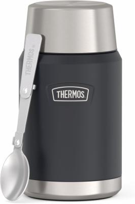 Thermos-ICON-Food-Jar-0-71-Liter-Dunkelgrau-Graphite-Mat-Speisegefaess-fuer-Essen-doppelwandigem-18-8-Edelstahl-haelt-14-Stunden-heiss-oder-24-Stunden-kalt-mit-klappbarem-Loeffel-rutschfester-Boden-absolut-dicht-4120333071