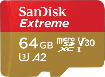 SanDisk-Extreme-microSDXC-UHS-I-Speicherkarte-64-GB-Adapter-Fuer-Smartphones-Actionkameras-und-Drohnen-Rot-Gold-A2-C10-V30-U3-160-MB-s-Uebertragung-Rescue-Pro-Deluxe