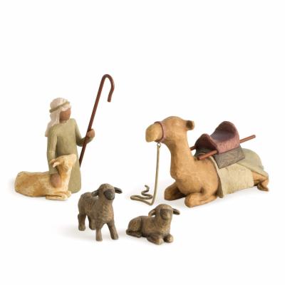 Willow-Tree-26105-Shepherd-and-Stable-Animals-|-Hirte-und-Stalltiere-Krippenfiguren-Set-|-Weihnachtsdeko-Skulptur-|-Handbemalt-in-Holzeffekt-4-teilig