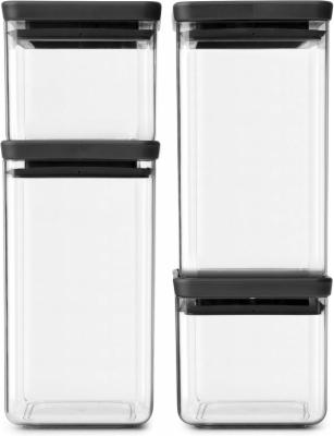 Brabantia-4er-Set-Vorratsdose-Eckig-Tasty-Grau-5-Jahre-Garantie-122422-Lebensmittel-Frisch-Eckig-Grau-Spuelmaschinenfest-Stapelbare-Dose